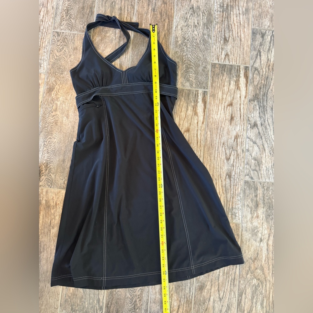 Athleta Pack Everywhere Black Halter Midi Dress with Contrast Stitching - Picture 3 of 10